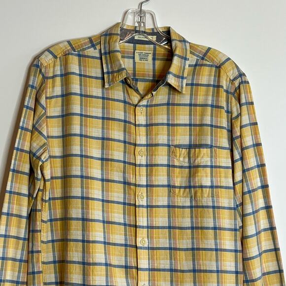 Lucky Brand California Fit Plaid Button Front Shirt Yellow Blue Mens Small - Picture 14 of 14